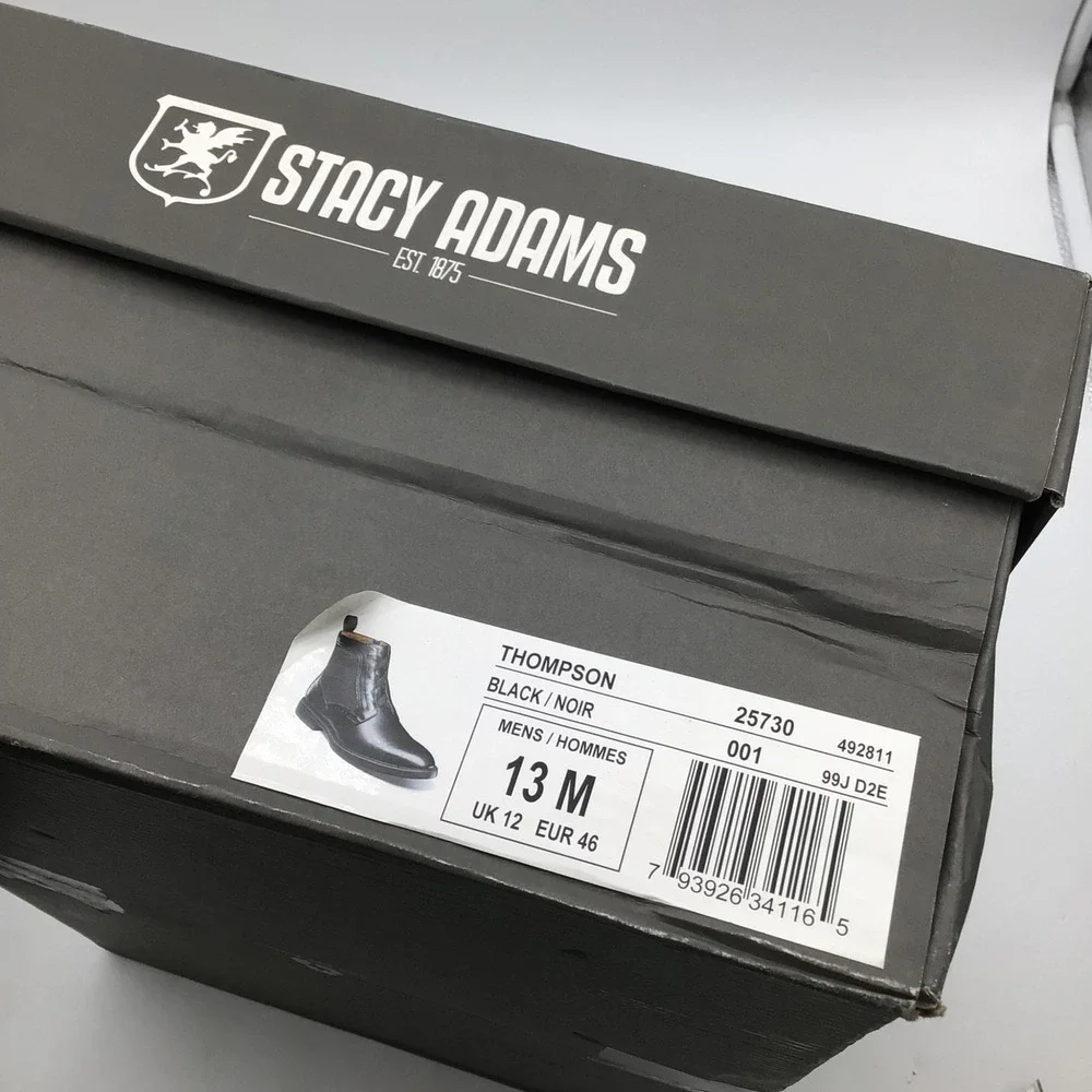 Stacy Adams Thompson Mens Black Leather Dress Boots Side Zip Size 13 M NEW